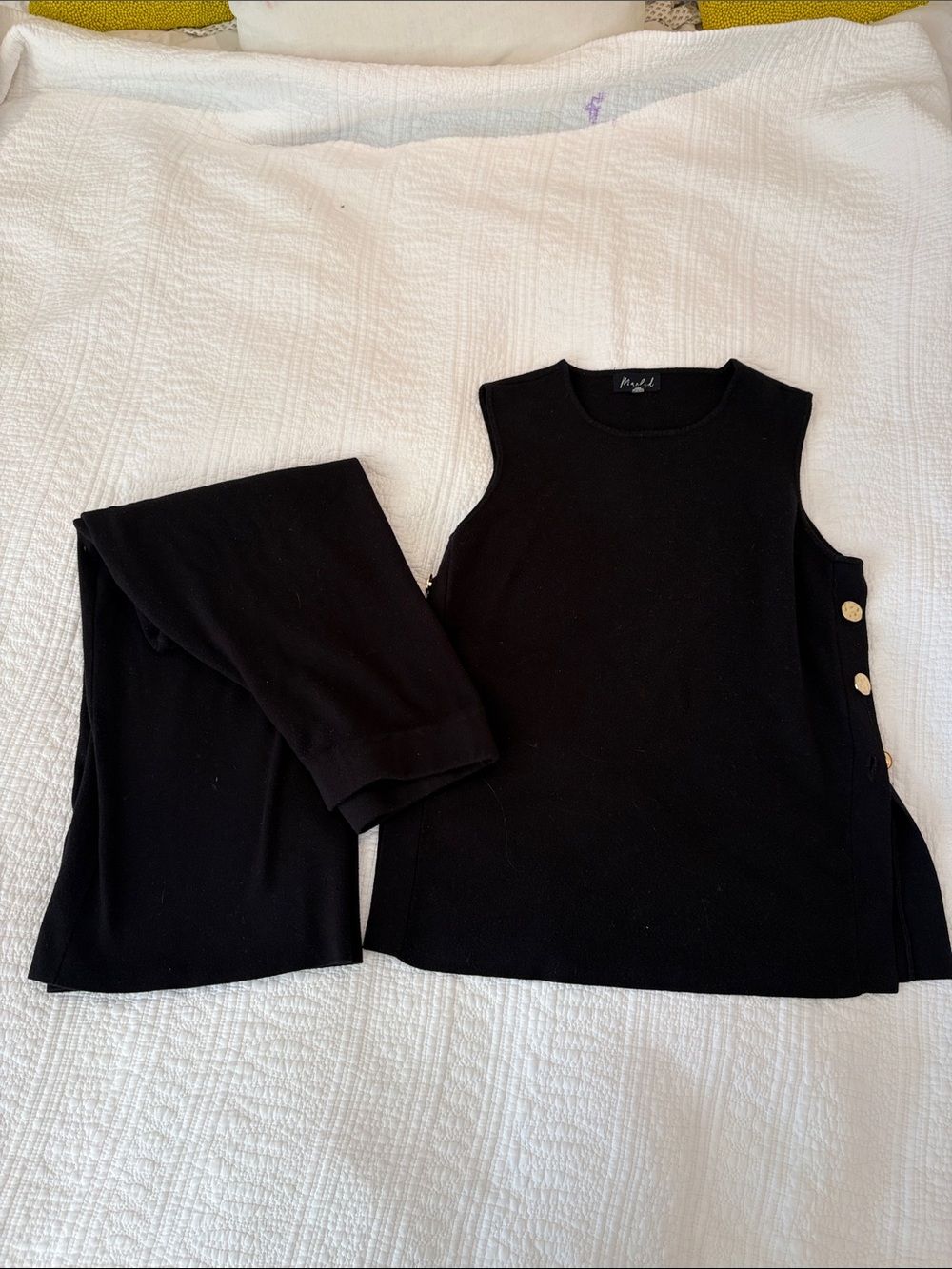 Marled Black Sleeveless Knit Top with Wide Leg Pants